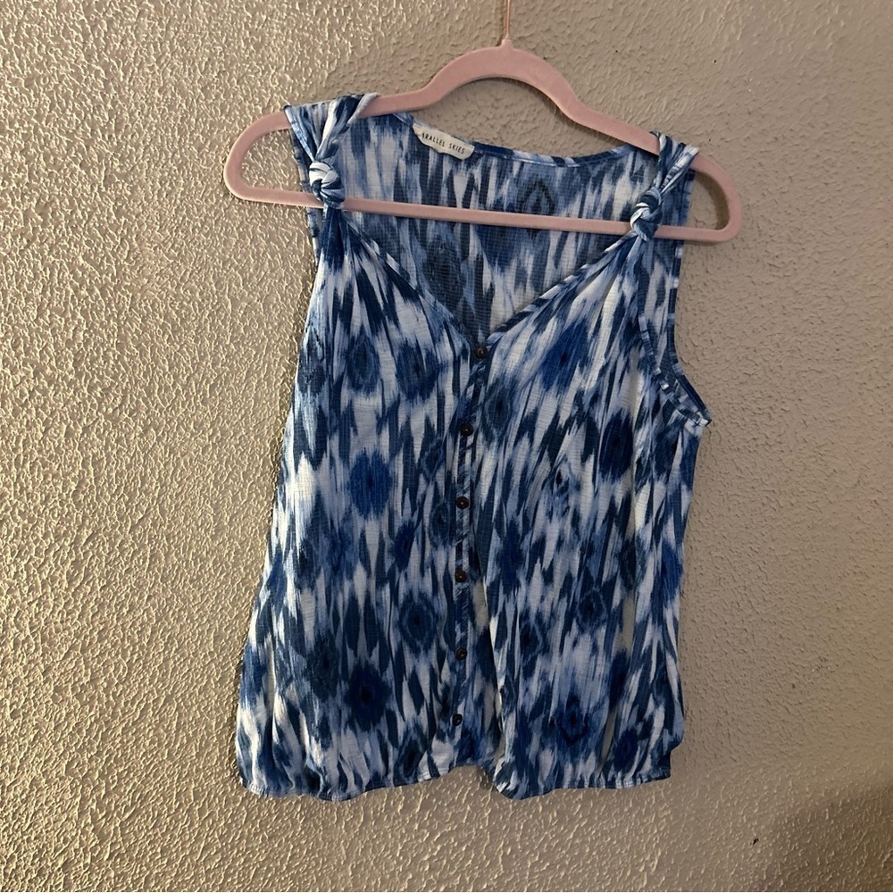 Parallel Skies Blue & White Button-Down Blouse Size Xl casual everyday beach